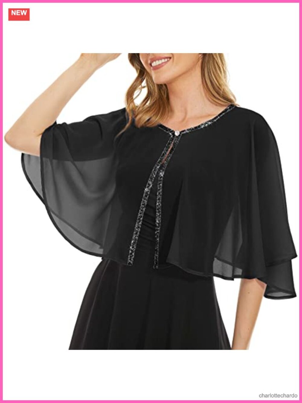 Rheane Soft Chiffon Sequins Shawl Wrap Cape for Evening Dress Wedding Formal